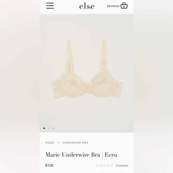 Matching boutique (Else) bra/panty set. 36C/large. Cream.
